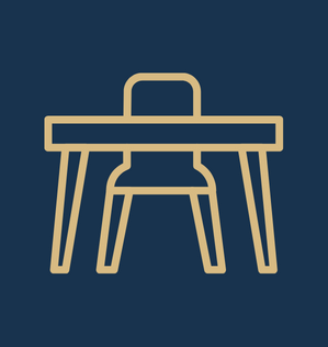 illustration of chair behind a table
